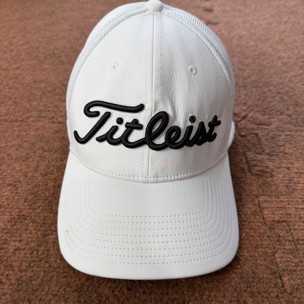 Titleist White Mesh Performance Golf Hat Pro V1 FootJoy FJ Script Logo‎ M/L Cap